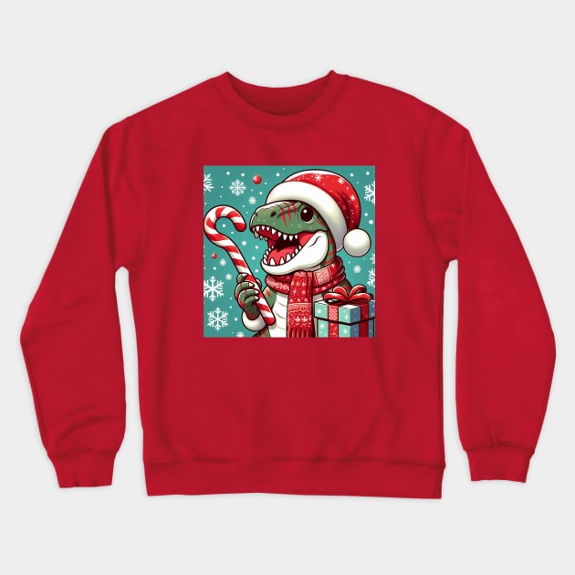 T-Rex with candy cane Crewneck Sweatshirt by Sketchy